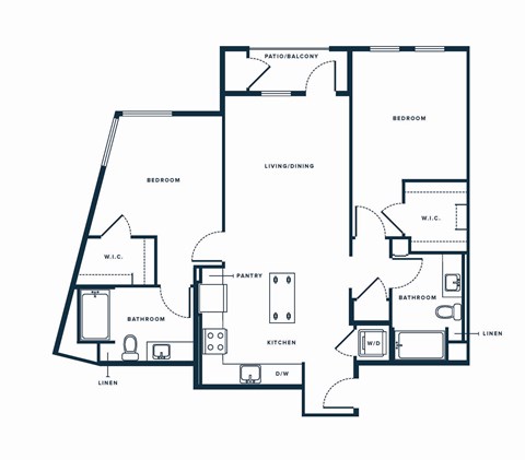 Floor plan for 2 beds, 2 baths, 1148 sqft